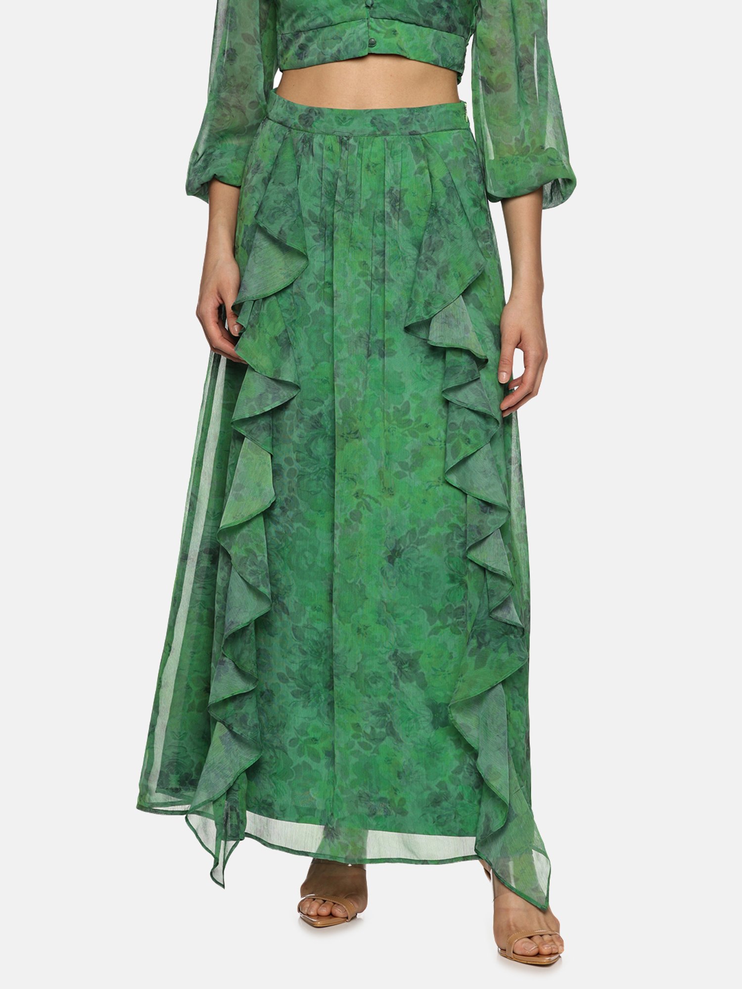 ISU Green Printed A-Line Skirt