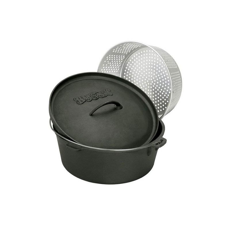 Bayou Classic 7420 20 Quart Seasoned Cast Iron Cooker Dutch Oven with Basket