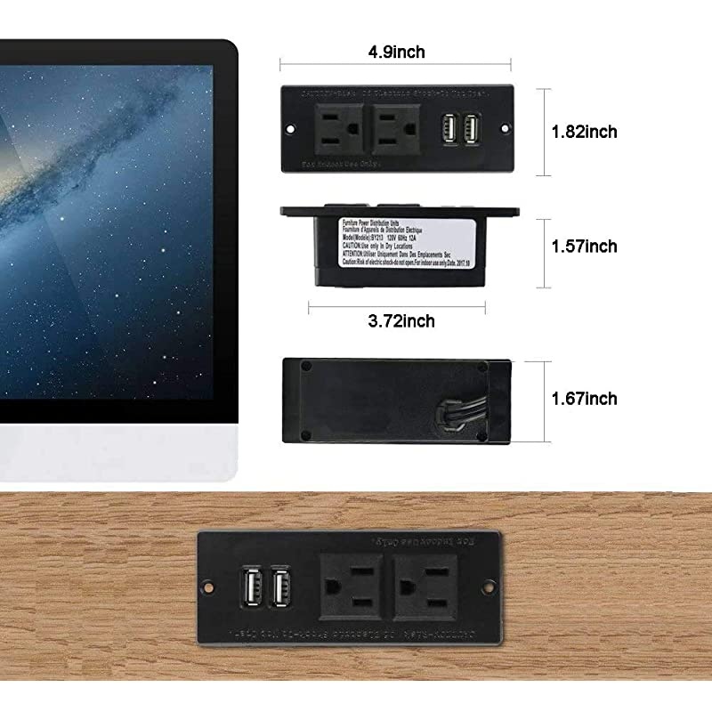 Power Strip Black Desktop Power Grommet Socket with Furniture 2 AC Outlets amp 2 USB Ports for Conference DeskKitchenOfficeHomeHotel 985 ft