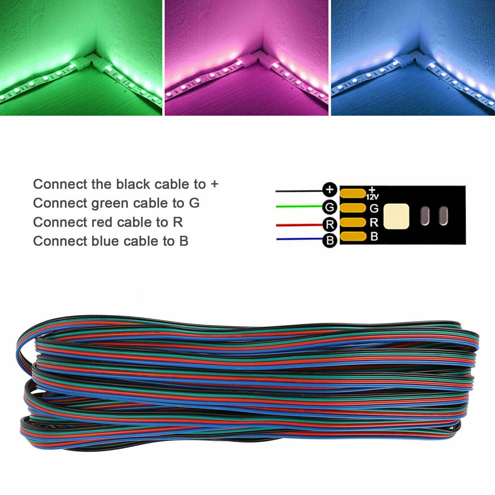 20M 4-PIN Extension Connector Wire Cable Cord For 3528/5050 RGB LED Strip Light
