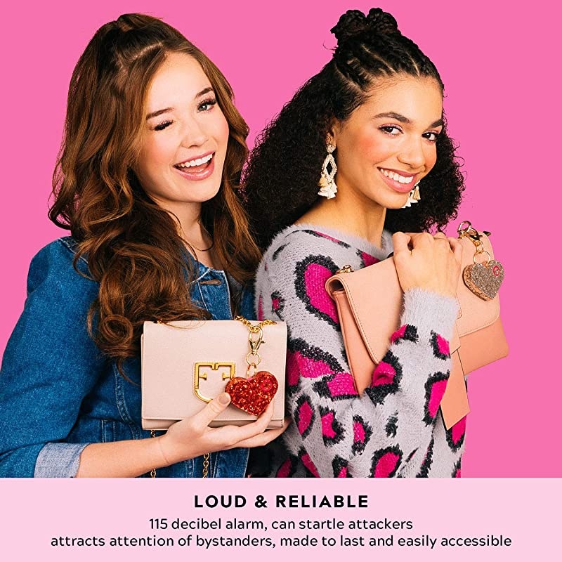 Safety Alarm for Women Ahhlarm SelfDefense Panic 115 Decibel Alarm Keychain for Women with LED Safety Light and Clip Champagne Glitter Heart