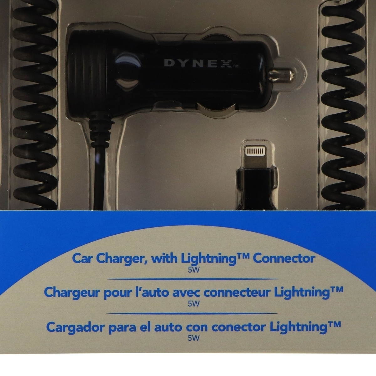 Dynex 5-Watt 1Amp Coiled Car Charger with Apple Lightning Connector - Black