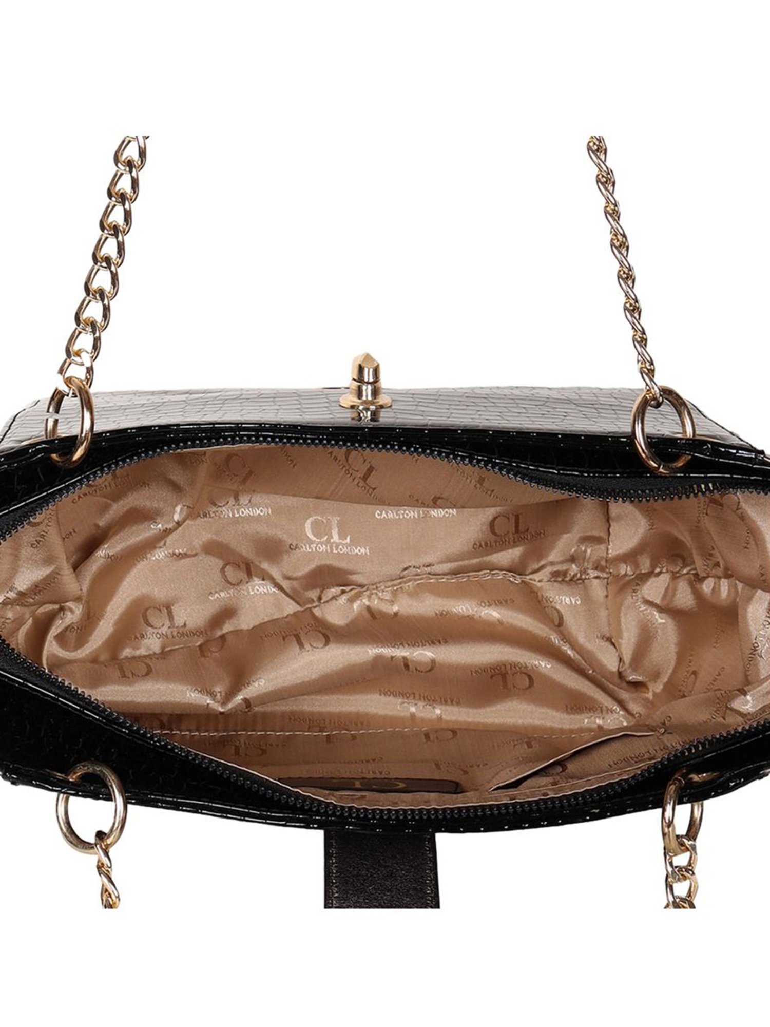 Carlton London Black Textured Medium Shoulder Handbag