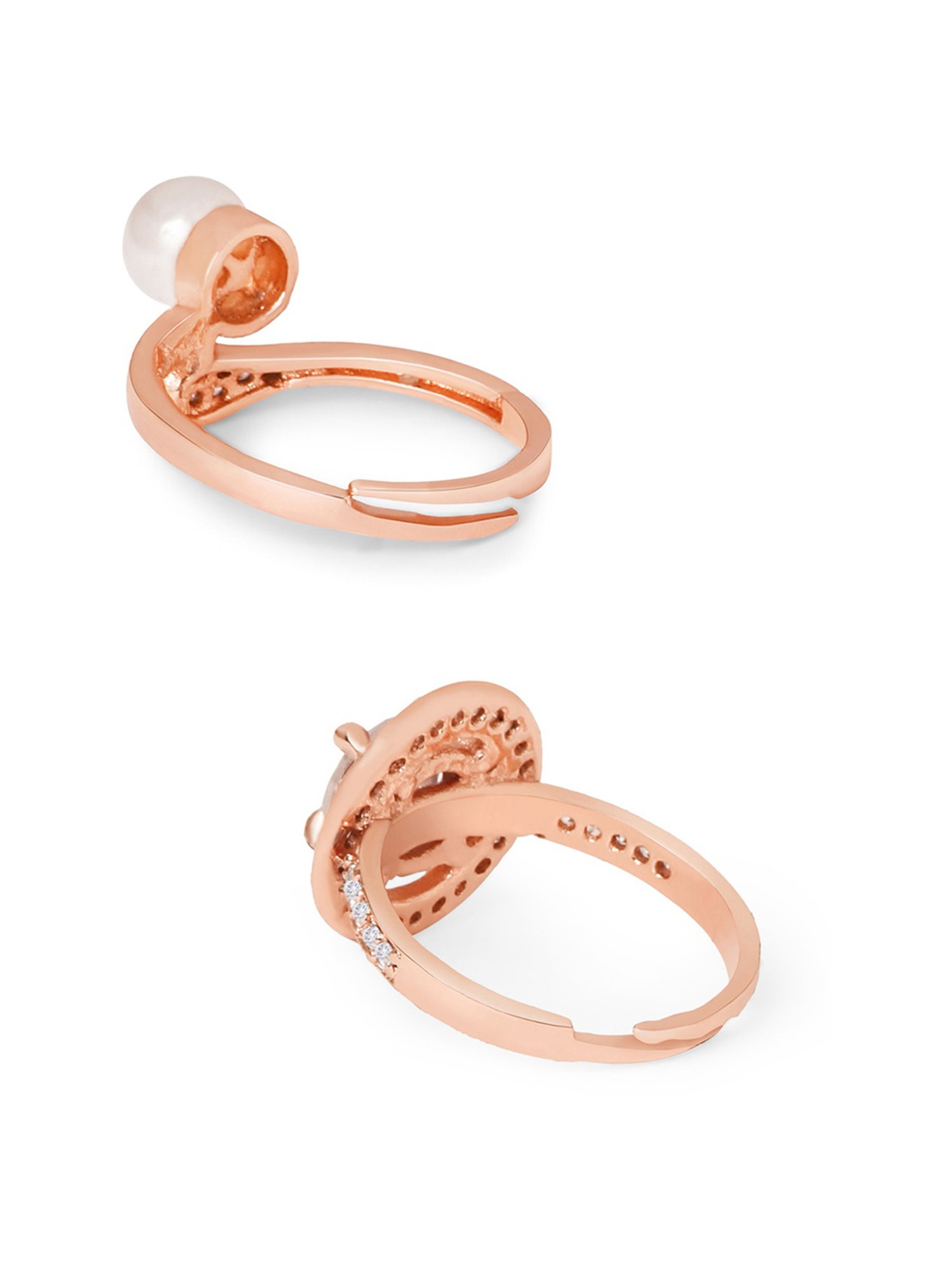 Zaveri Pears Set of 2 Rose Gold Contemporary Cubic Zirconia Brass Cocktail Ring - ZPFK11188