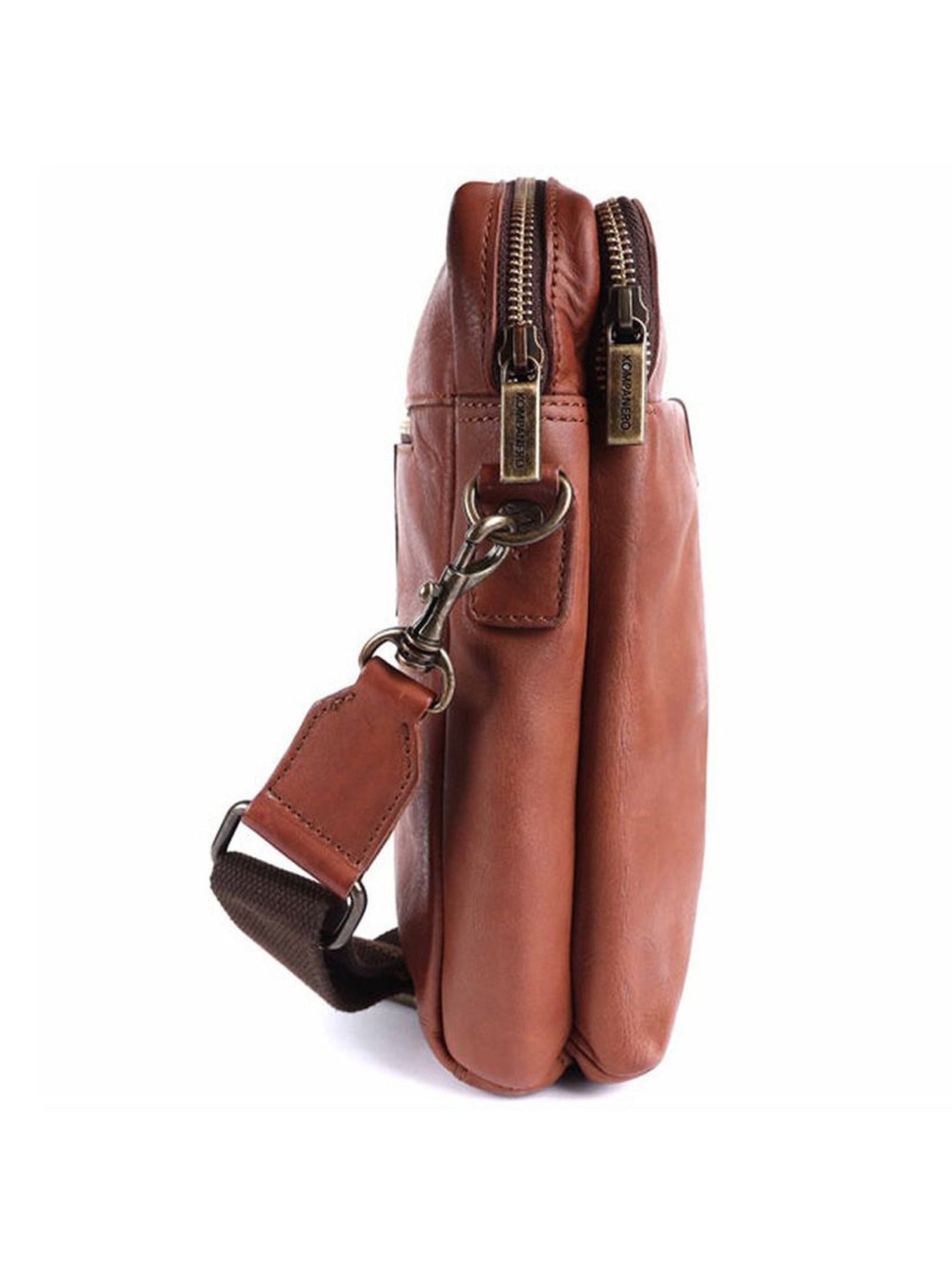 KOMPANERO Leo Cognac Leather Solid Cross Body Bag