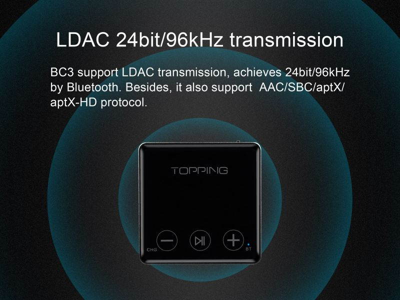 Topping BC3 ES9018Q2C Hi-Res Audio Wireless Bluetooth LDAC Receiver with Headphone/Opt/Line Output