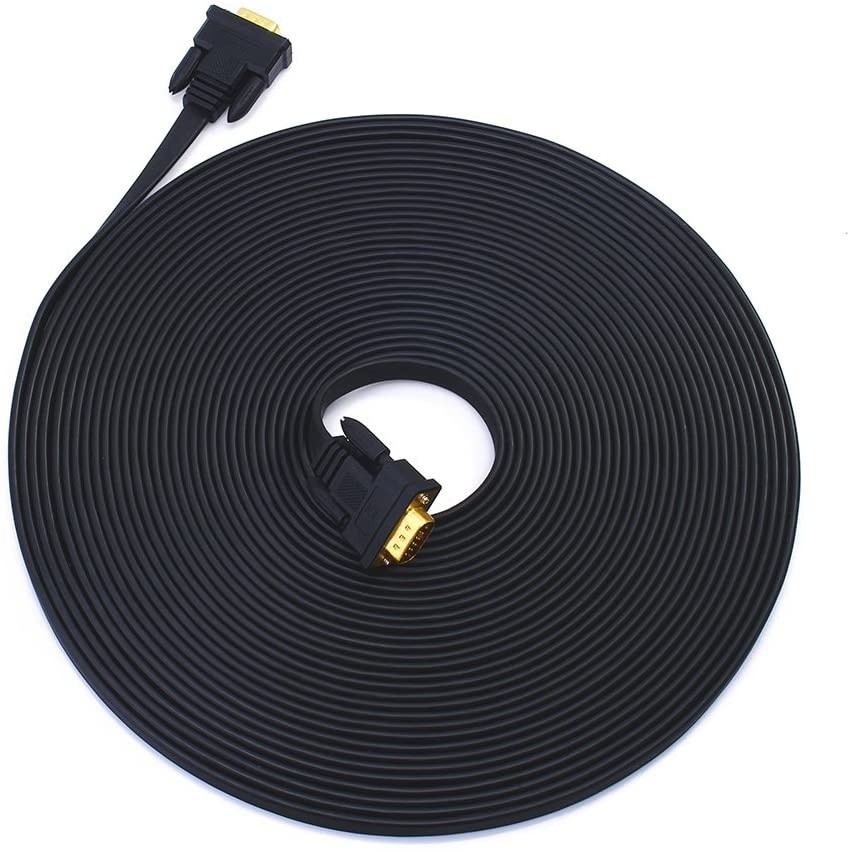 DTech Flat Thin Extra Long VGA Cable 100 ft Male to Male 15 Pin Connector Computer Monitor Cord 1080p High Resolution (31 Meter Black)