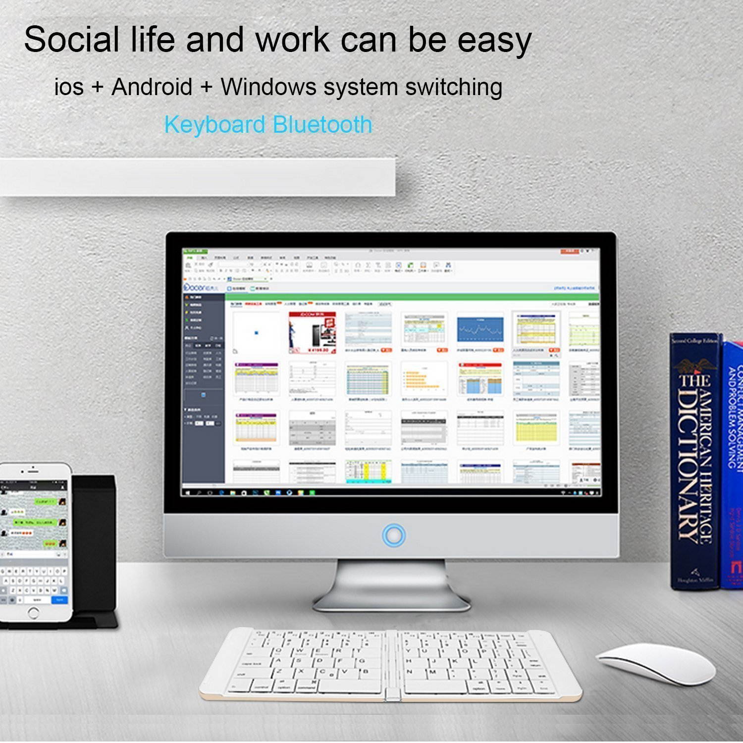 K09 Ultra-slim Mini Wireless Foldable Bluetooth Keyboard For iOS / Android / Windows, iPad Mini, iPad Pro, iPhone, Other Smartphones, Windows, PC, Tablets With Rechargable Li-ion Battery