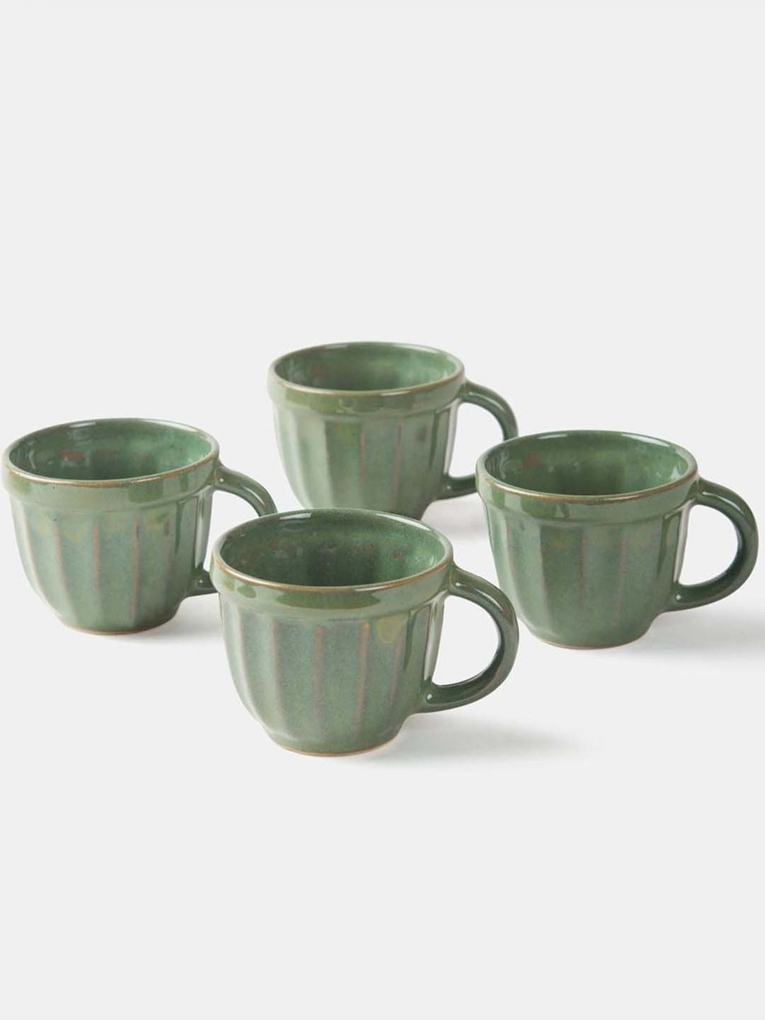 Fabindia Home Tarinika Green Ceramic Cups (120ml) - Set of 4