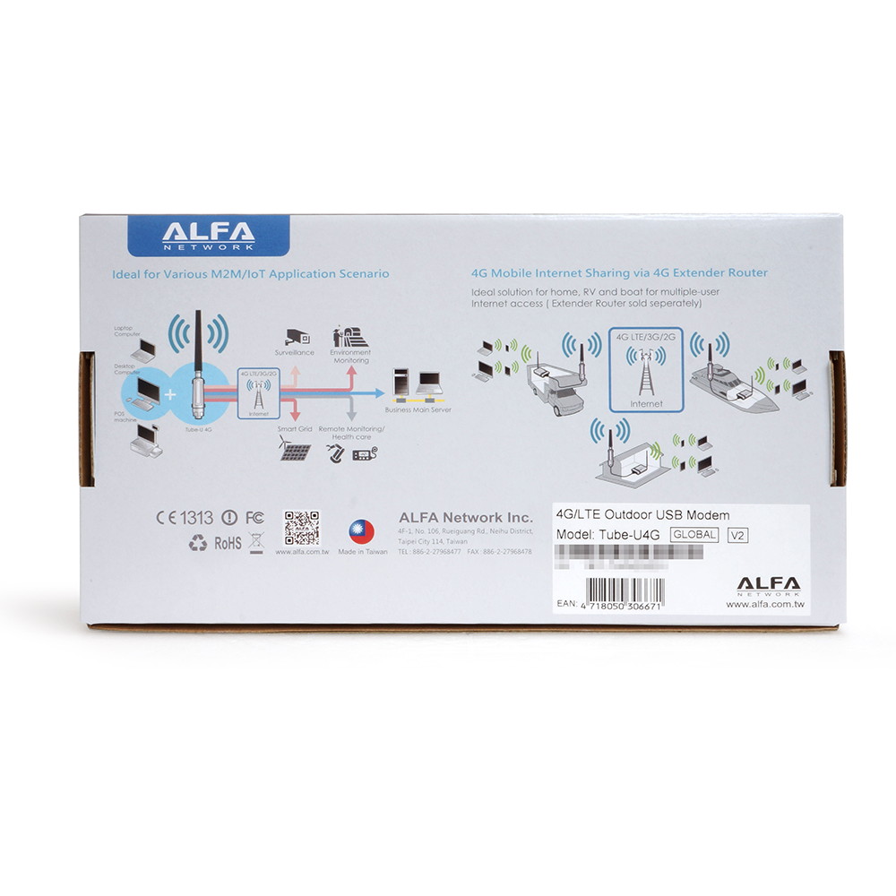 ALFA Tube-U4G Global v2 4G/LTE Outdoor USB Modem