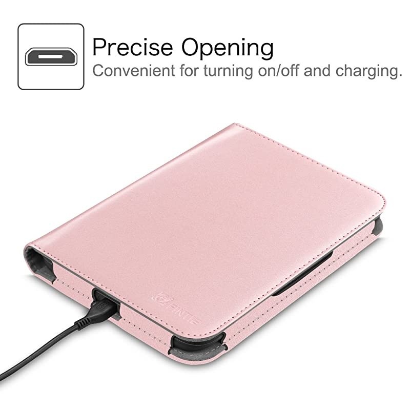 Case for Nook GlowLight 3 Slim Fit Premium Vegan Leather Folio Cover for Barnes and Noble Nook GlowLight 3 eReader 2017 Release Model BNRV520 Rose Gold