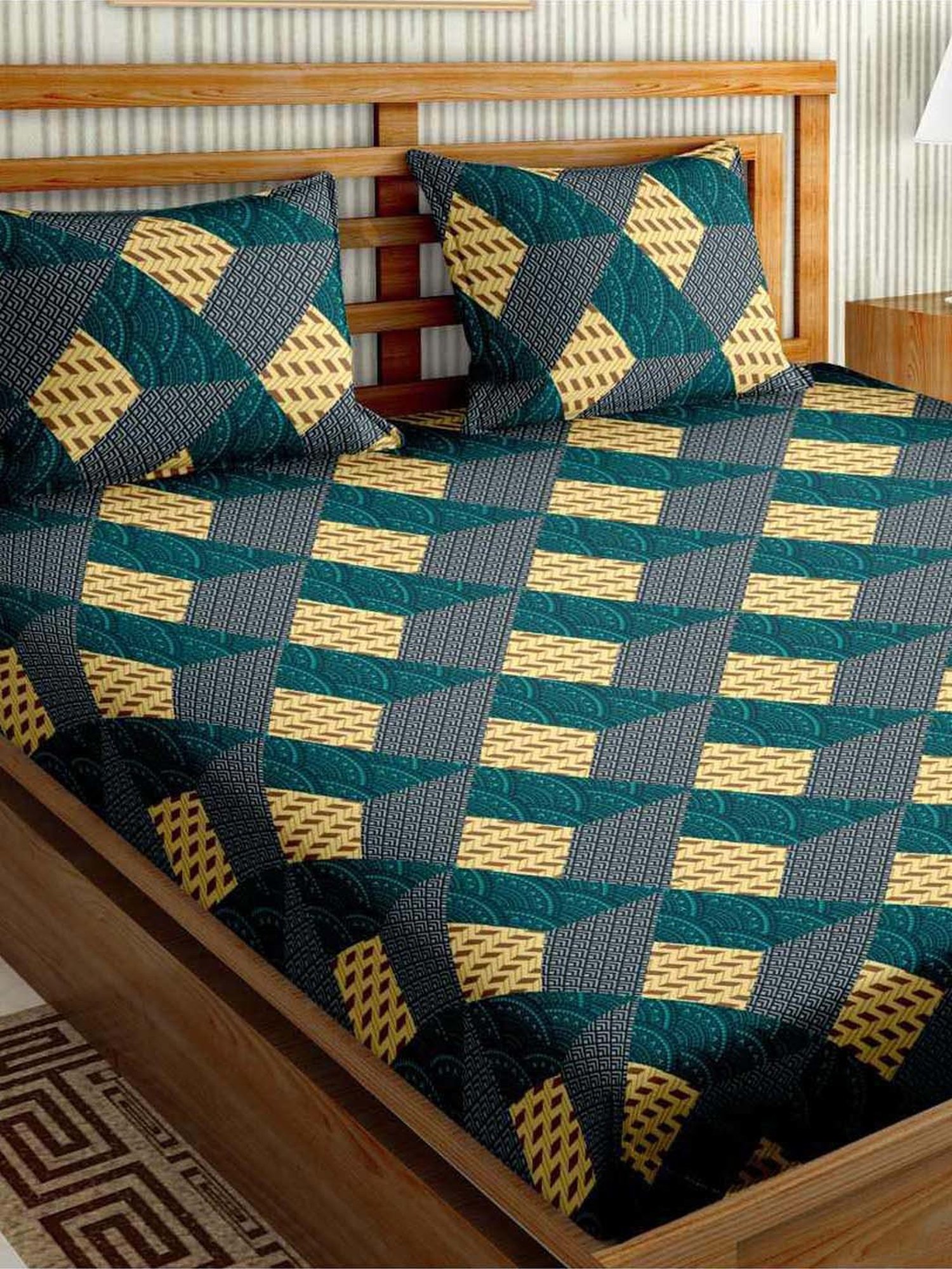 Bella Casa Stella Collection Multicolor Cotton 180 TC Bedsheet with 2 Pillow Covers