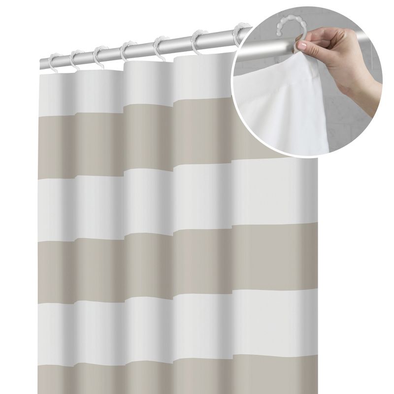 Smart Shower Curtains Porter Stripe Fabric With Attached Hooks Brown - Maytex
