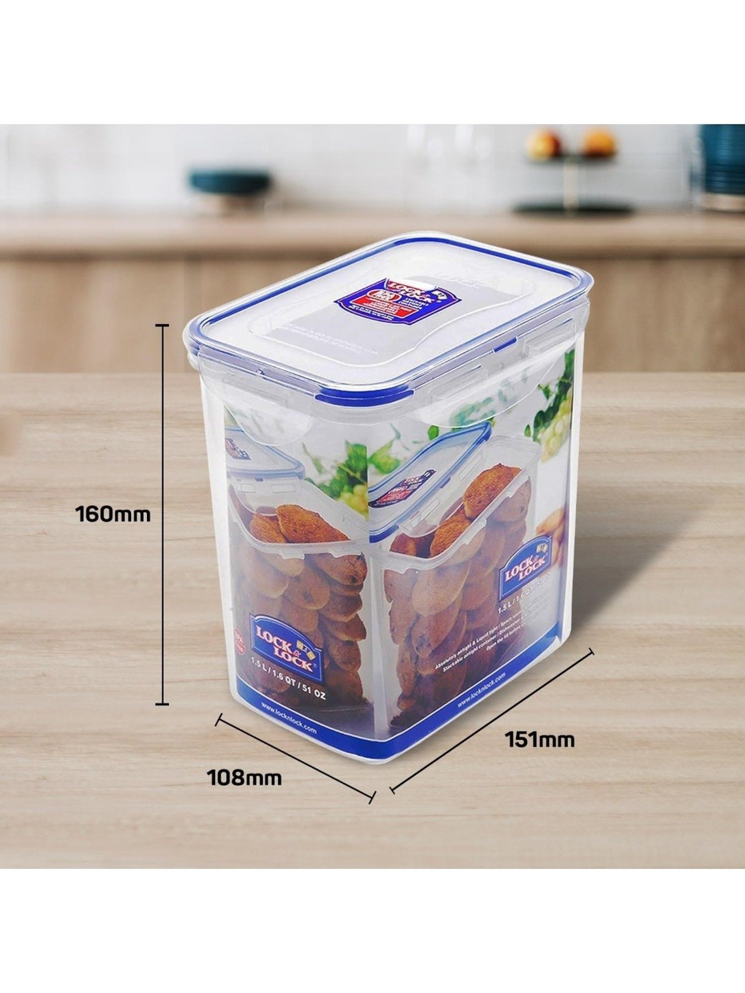 Lock & Lock Transparent Plastic Airtight Food Storage Containers with Lid - Set of 3