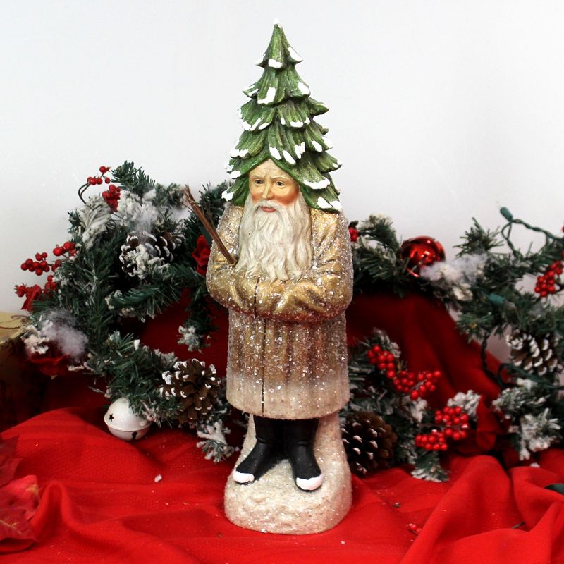Christmas 17.75" Old Gold Evergreen Belsnickle Lowe Santa Forest Pine Vintage  -  Decorative Figurines