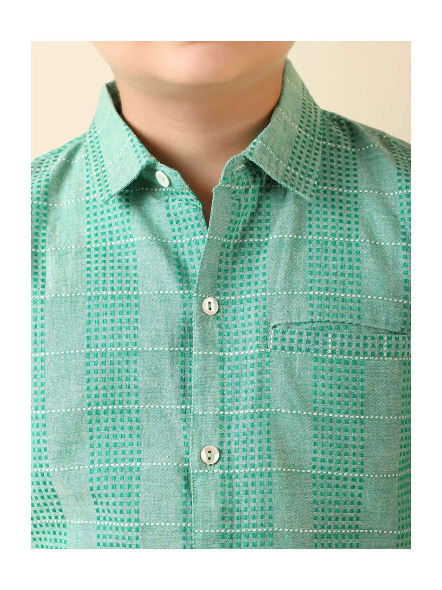 Fabindia Boys Green Printed Shirt