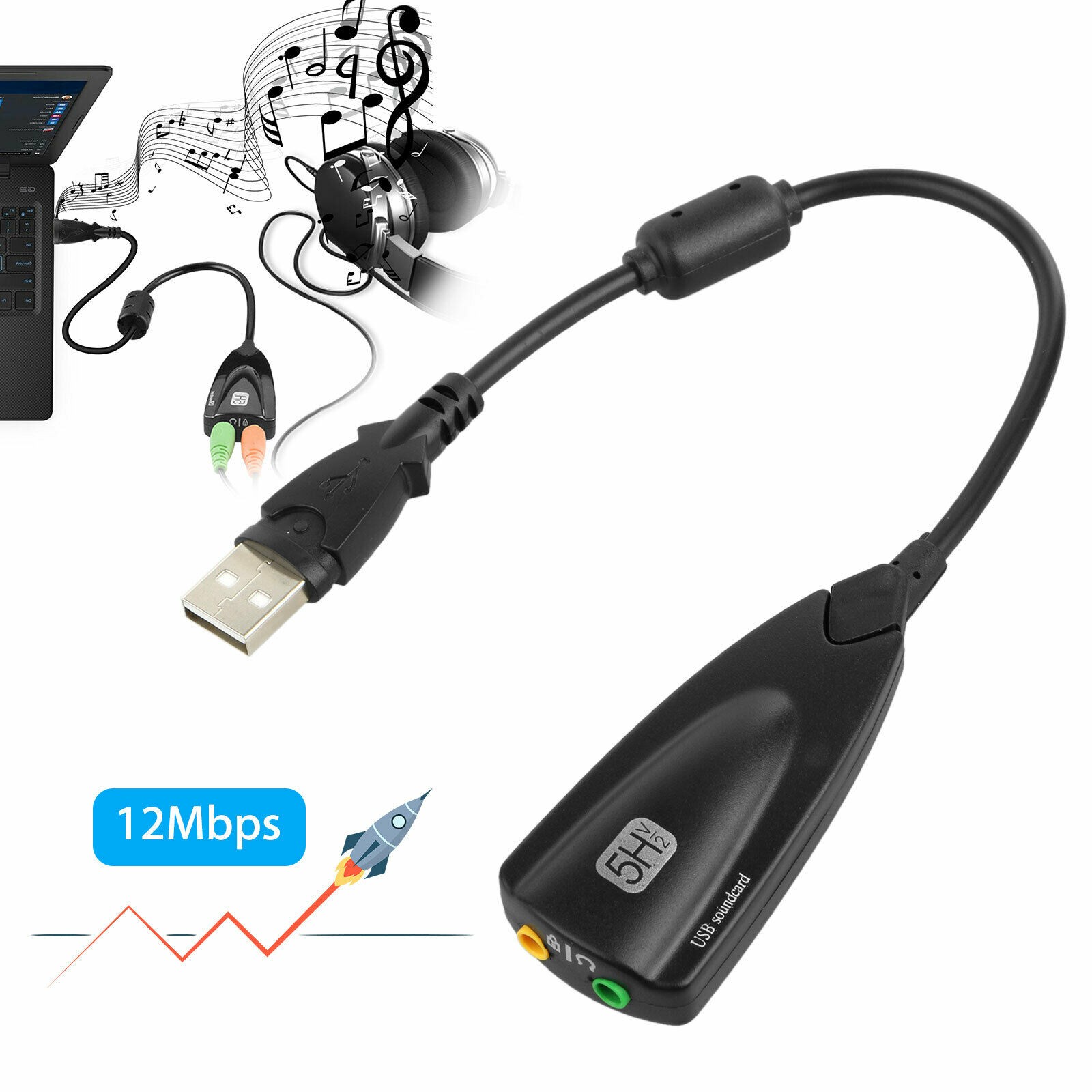 USB2.0 To 3.5mm Mic/Headphone Jack External 7.1 Channel Audio Sound Card Adapter