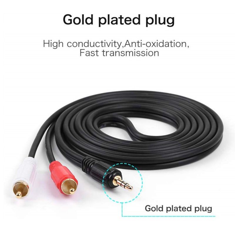 Choseal 3.5mm to 2 male RCA audio cable 3.5 stereo to 2RCA adapter for phone headphone speaker black 3.5 5ft/1.8M