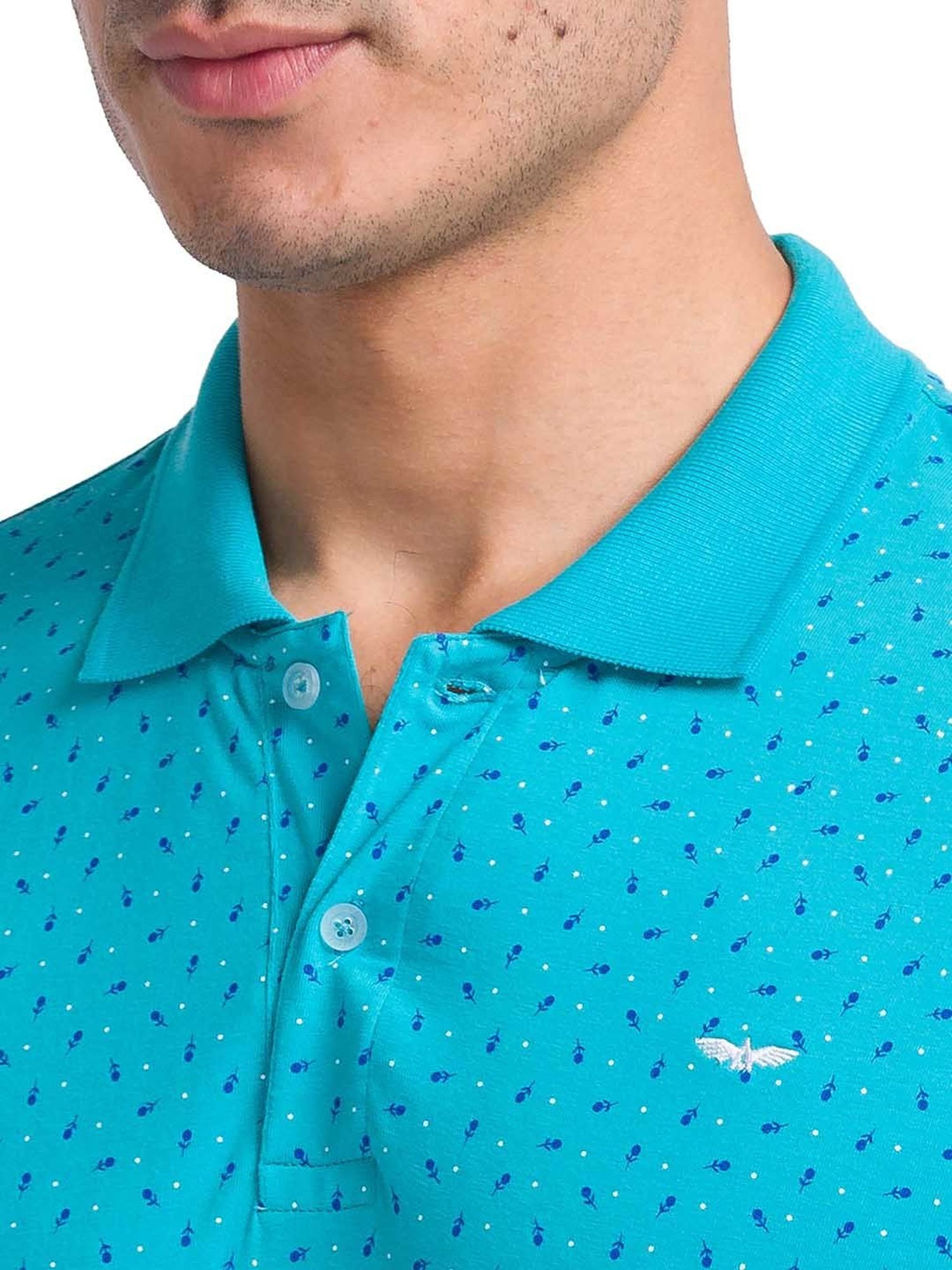 Park Avenue Petrol Blue Slim Fit Polo Printed T-Shirt