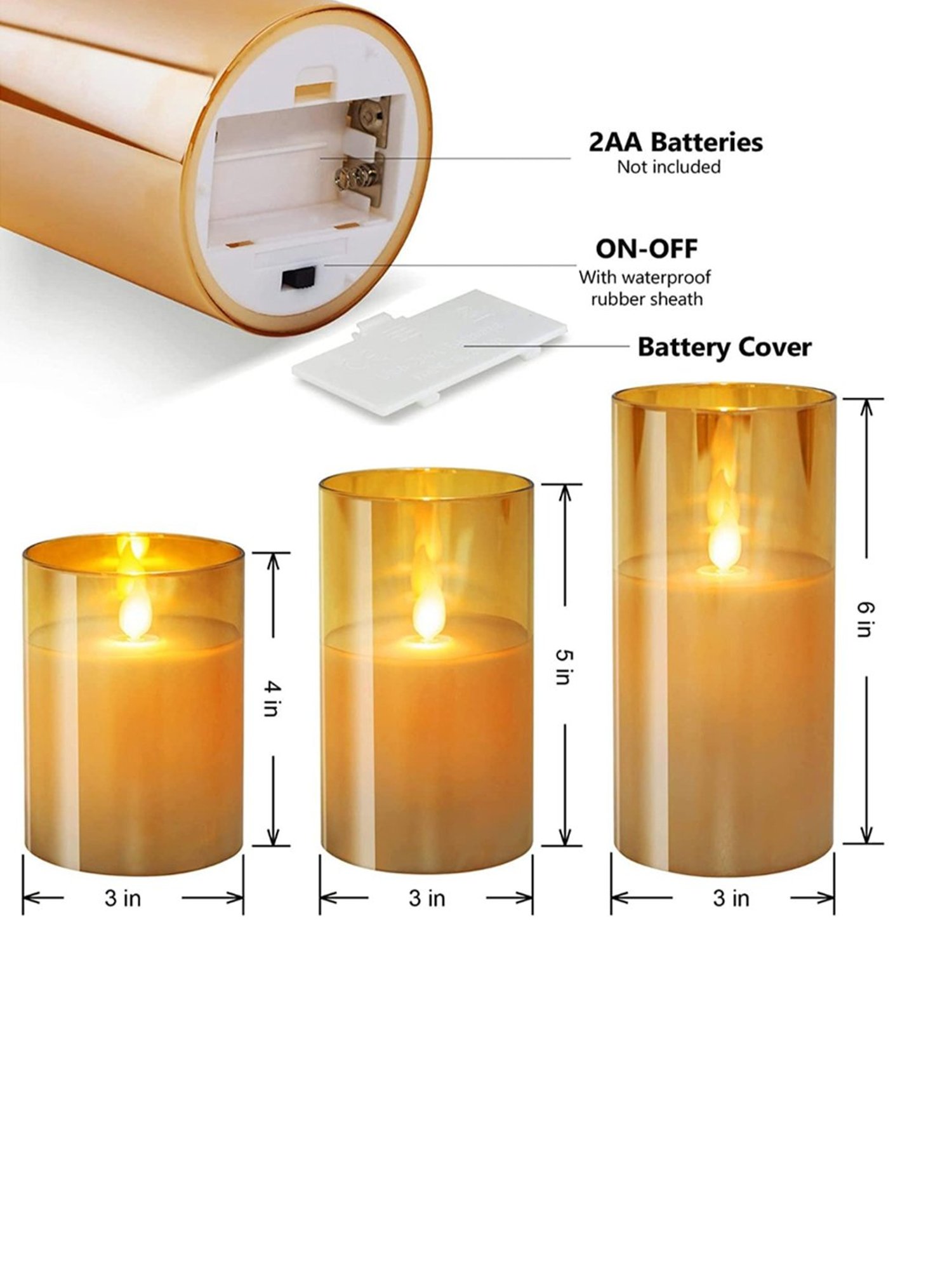 Xergy Acrylic Battery Operated Flameless LED Candles Light, Pack of 3 (Warm White)
