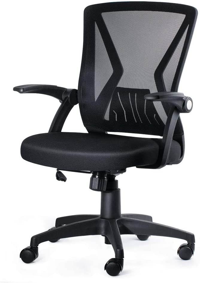 Mid Back Mesh Office Chair Ergonomic Swivel Black Mesh Computer Chair Flip Up Arms with Lumbar Support Adjustable Height Task Chair