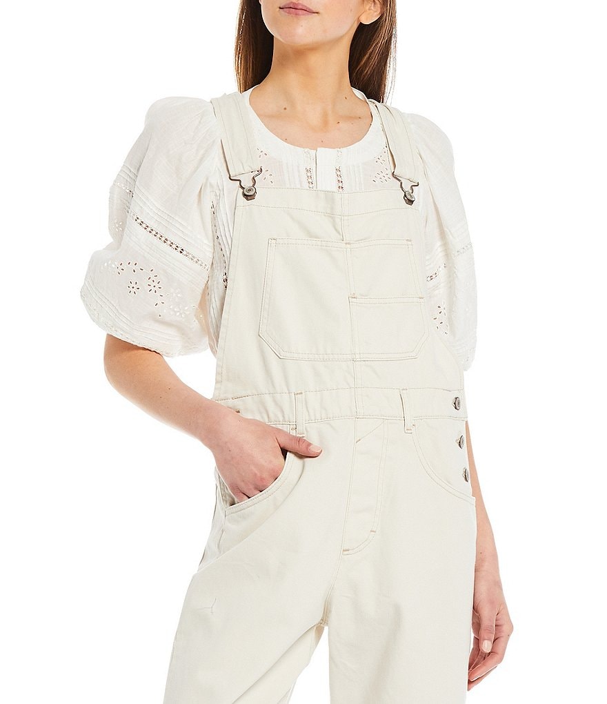 Free People Ziggy Denim Square Neck Sleeveless Overalls