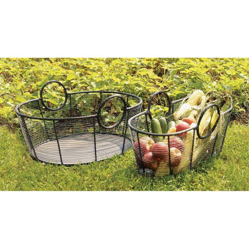 23"  Small Hand-Woven Steel Harvest Oval Basket Black - ACHLA Designs