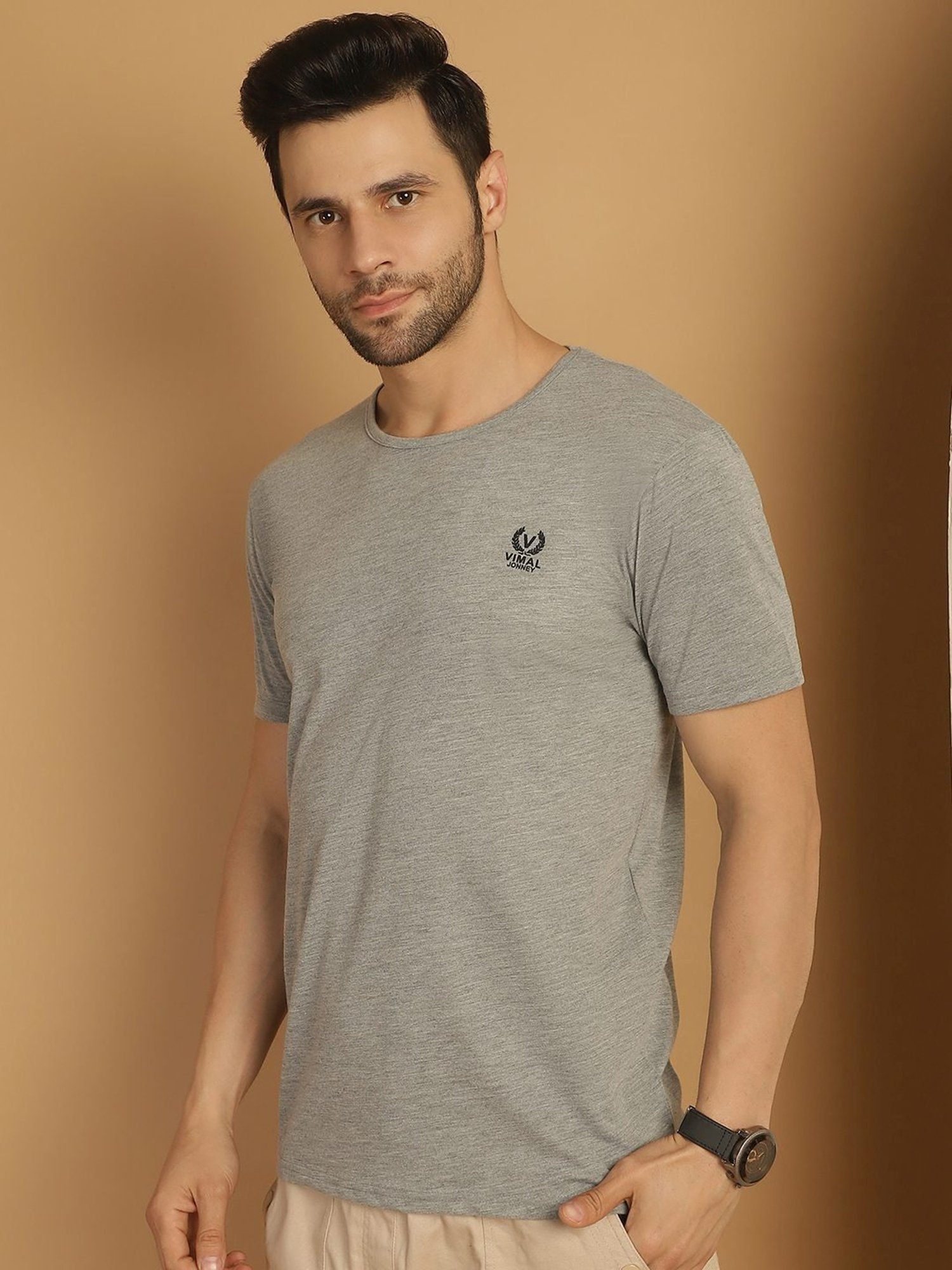 Vimal Jonney Brown & Grey Regular Fit T-Shirt