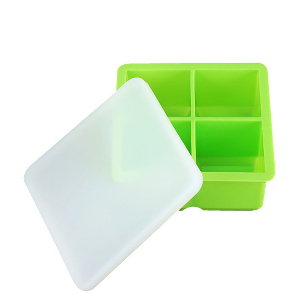 4-Grid Silicone Ice Cube Trays with Lid Creative Food-Grade Silicone Mold for Bars Kitchens Beverage Liquid (Sky Blue)