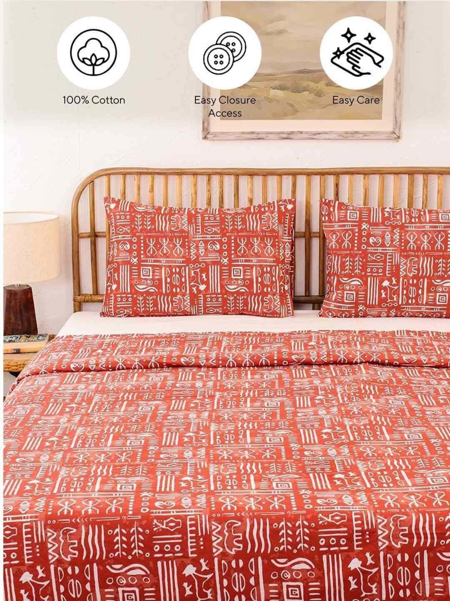 House This Gamathi Rust & White Cotton 144 TC Single Duvet Cover