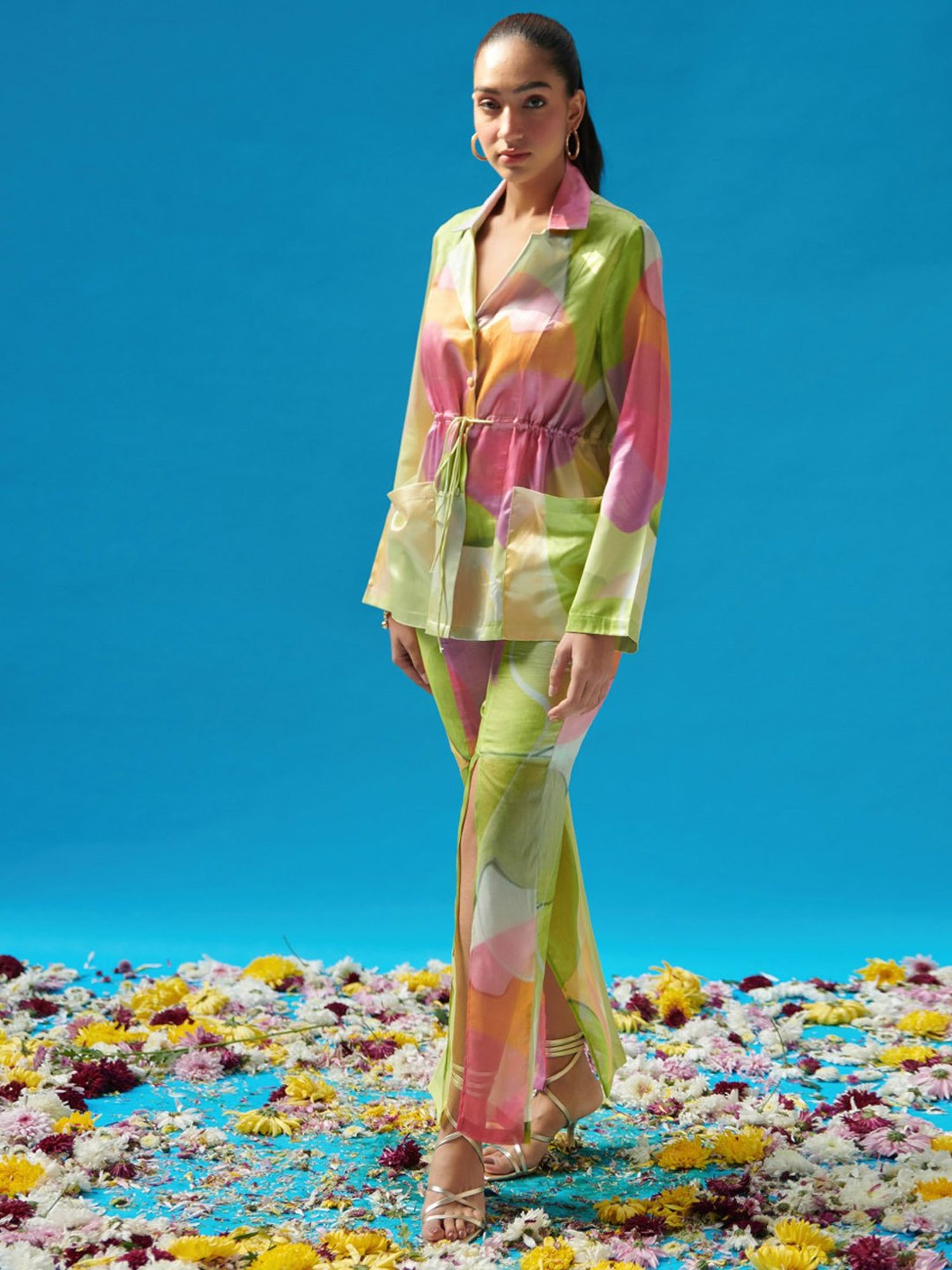 Cin Cin Green Printed Tunic With Slit Pants