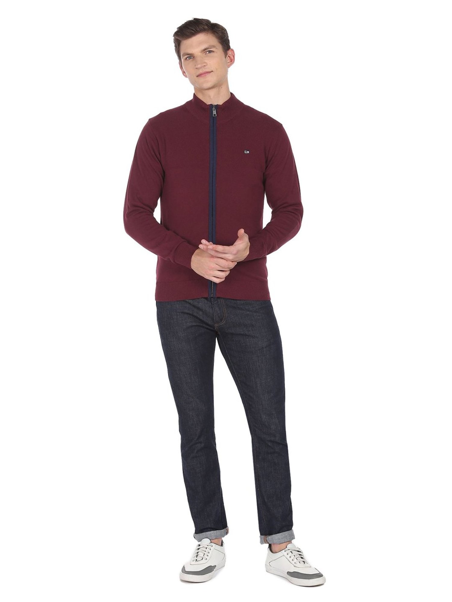 Arrow Sport Maroon Cotton Regular Fit Sweater