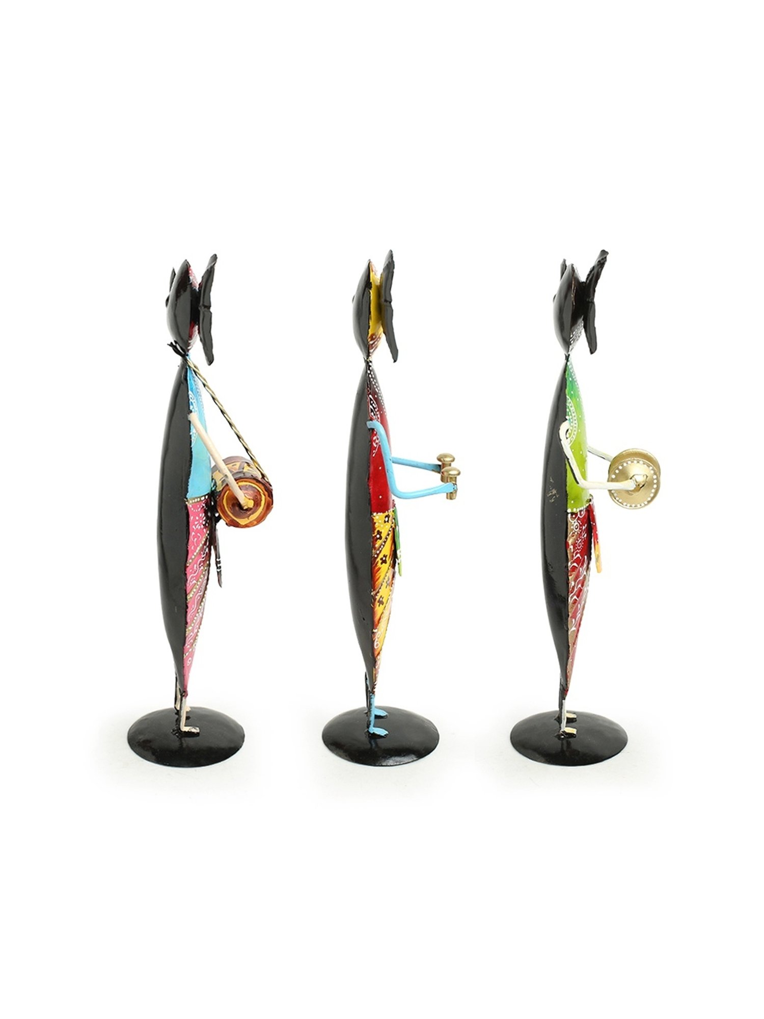 ExclusiveLane Multicolor Sheet Metal Ganesha Trio Handpainted Decorative Showpieces - Set of 3