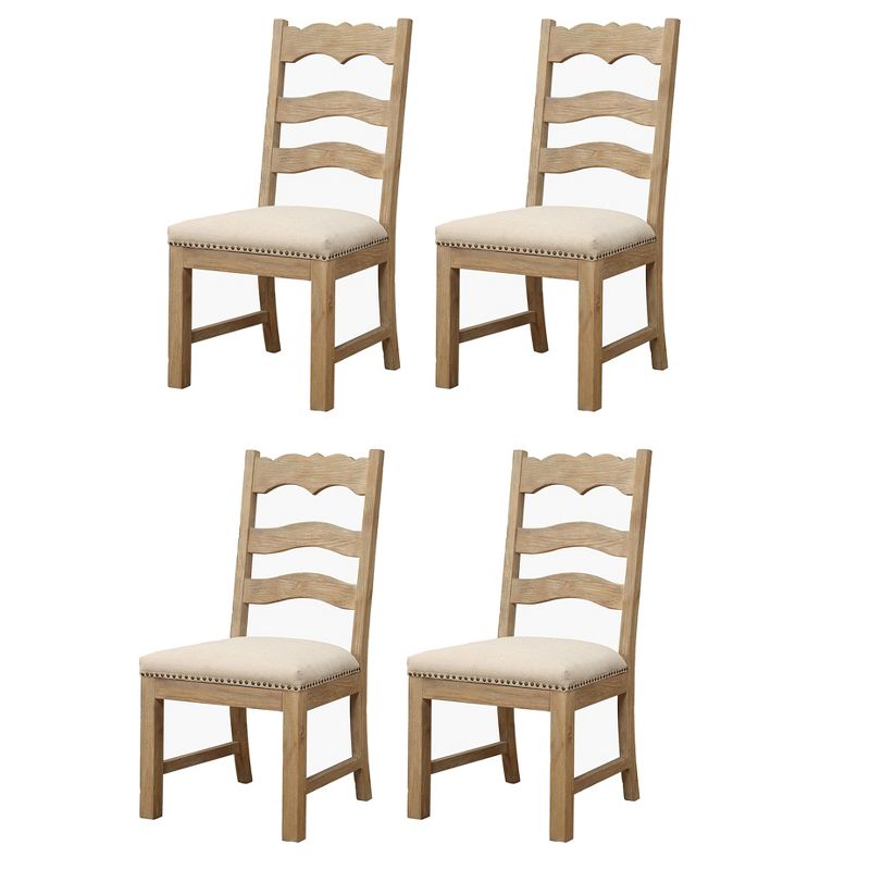 Emerald Home Barcelona Armless Ladder Back Modern Rustic Wood Dining Room Chair Set with Upholstered Seats, Rustic Pine, (4 Pack)