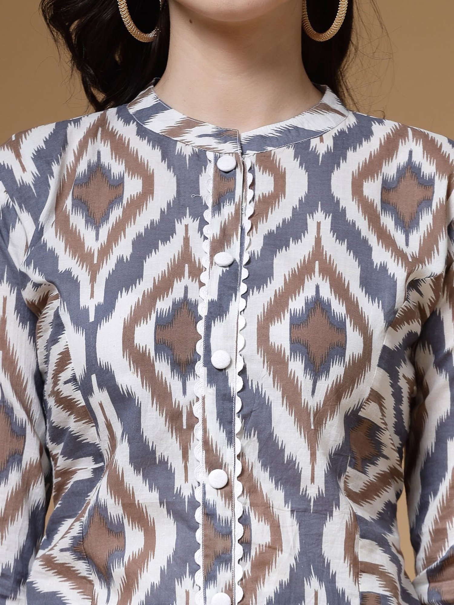 Indibelle Grey Cotton Printed A Line Kurta
