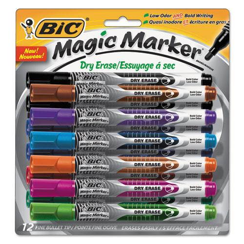BIC GELIPP121-AST Low Odor And Bold Writing Pen Style Dry Erase Marker, Bullet Tip, Assorted, 12