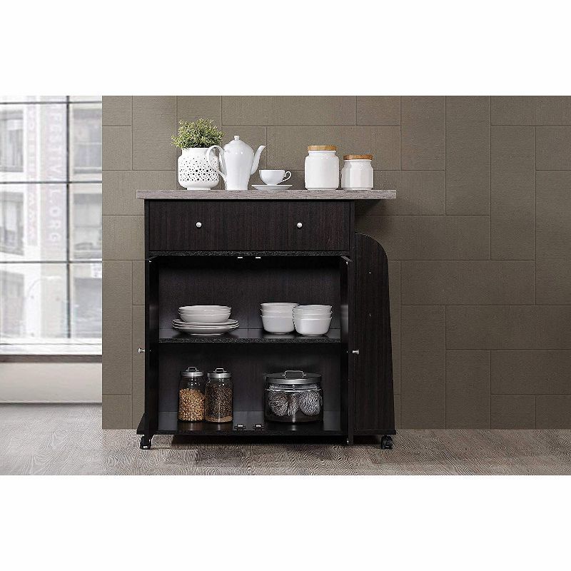 Hodedah Kitchen Island Cabinet Drawer Storage with Large Spice and Towel Rack with Wheels, Chocolate