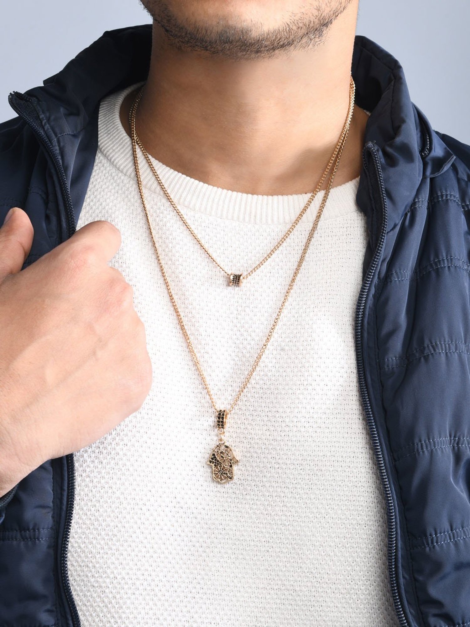 The Bro Code Gold-Plated Double Layer Hamsa Necklace For Men