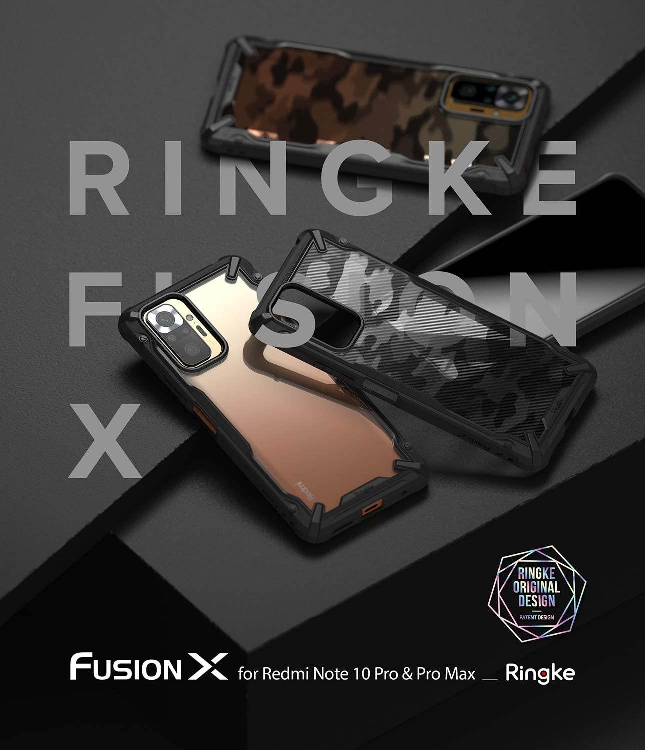 Ringke Fusion-X Compatible with Xiaomi Redmi Note 10 Pro, Redmi Note 10 Pro Max Case, Shockproof Rugged TPU Bumper Cover - Camo Black