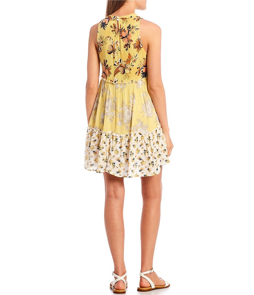 Coco + Jaimeson Sleeveless Mix-Printed Ruffle Tiered Babydoll Dress