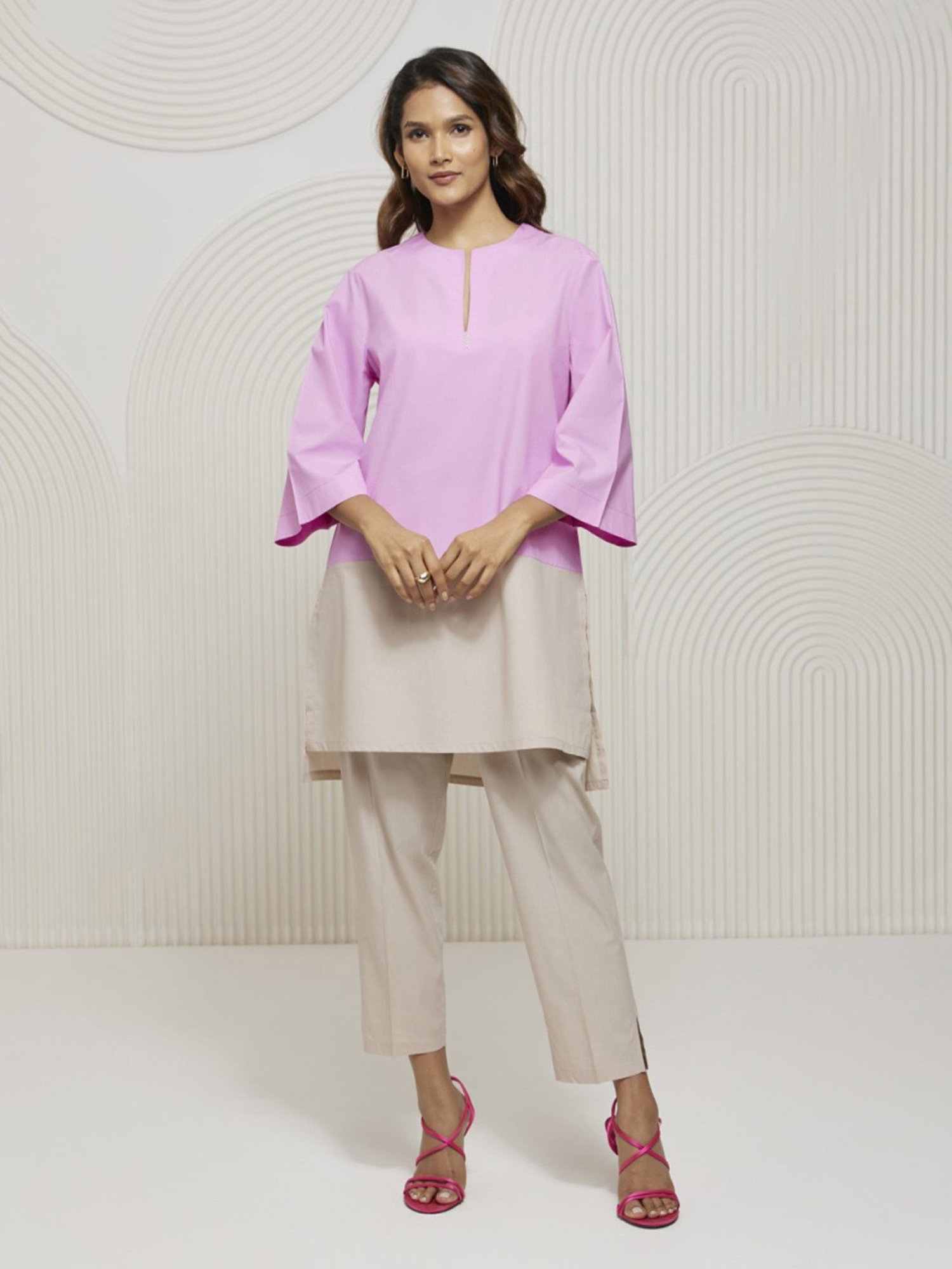 Artagai Midnight Navy Elevated Basics Co-Ord Set With Notch Collar Top And Straight Pants