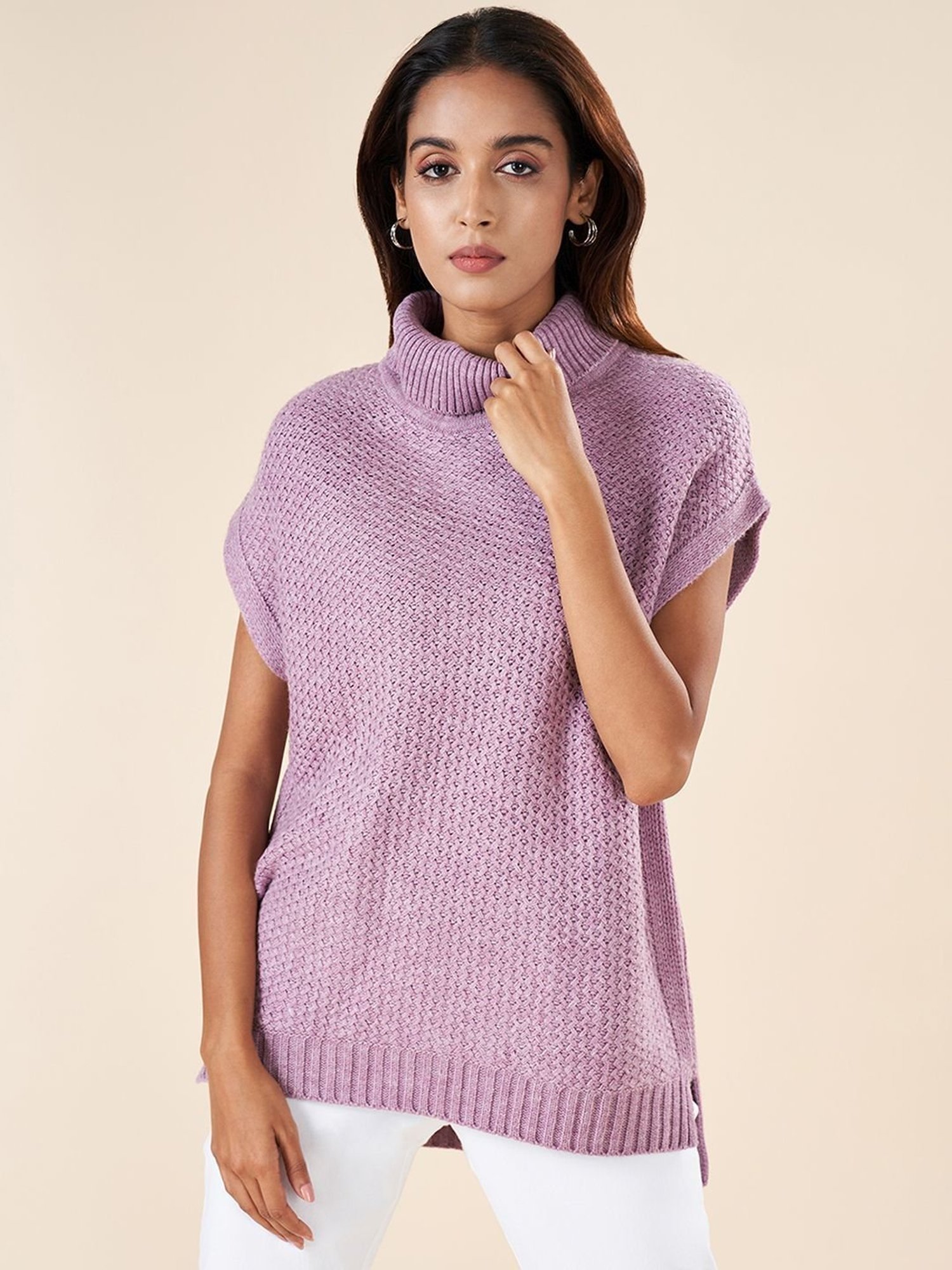 Akkriti by Pantaloons Purple Self Pattern Sweater
