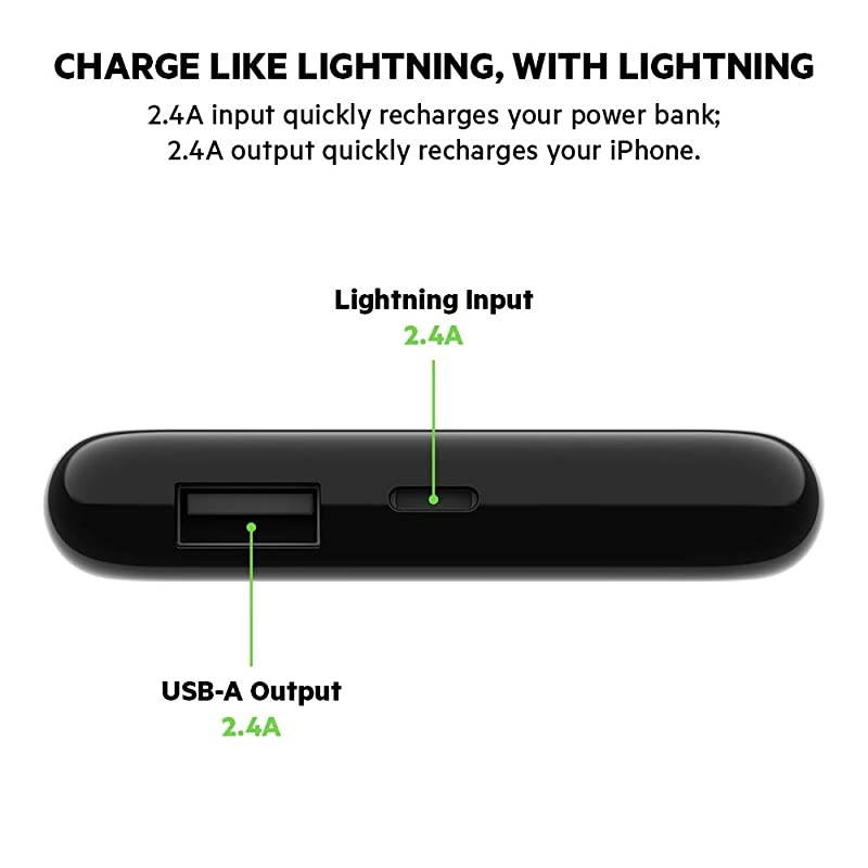 Boost Charge Power Bank 5K with Lightning Connector (Lightning Power Bank, MFi-Certified Portable Charger for iPhone/iPad/AirPods), Black (F7U045btBLK)