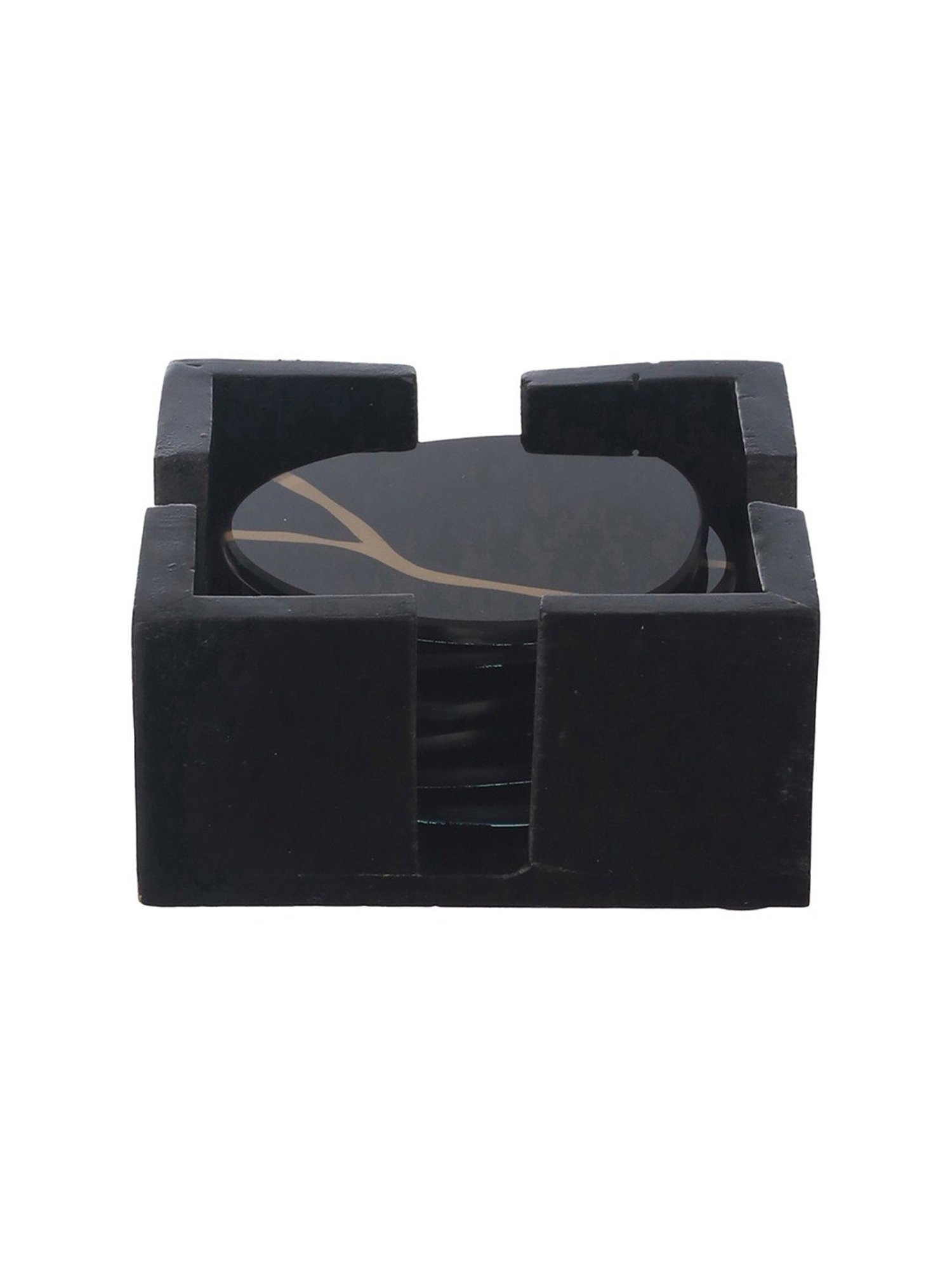 Trovea's Round Black Gold Kintsugi Glass Coaster - Set of 6