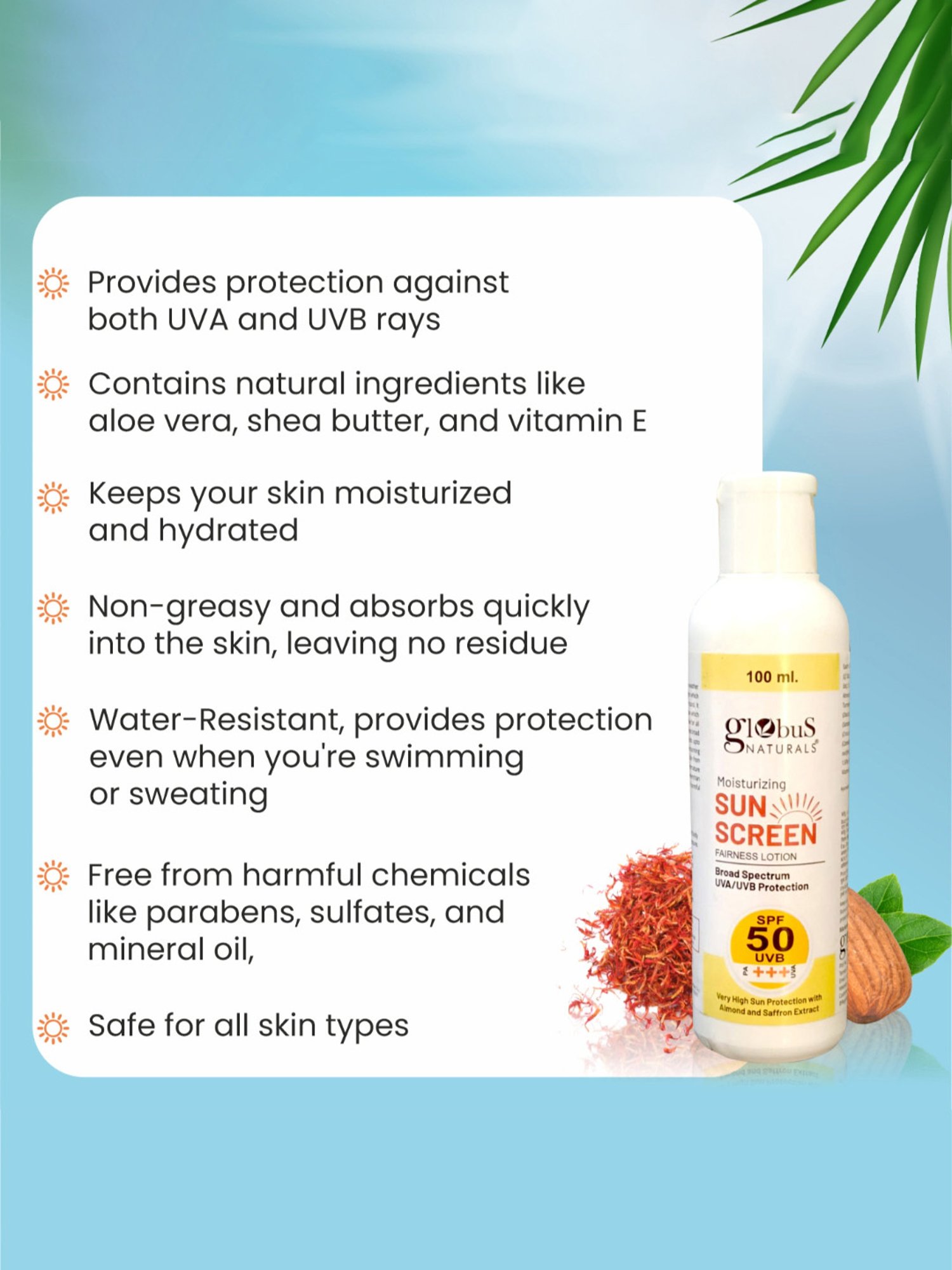 Globus Naturals Moisturizing Sunscreen SPF 50+++ & Charcoal Face Wash Combo