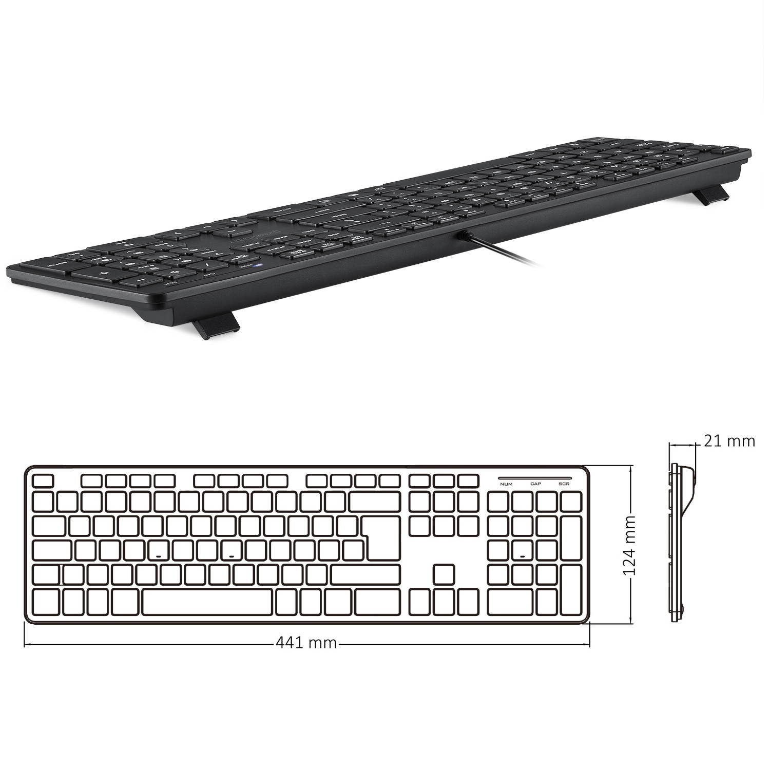 Perixx PERIBOARD-212 Wired USB Slim Standard Keyboard, Silent Scissor Key Basic Design Keyboard, Aluminum Black, Full US Layout