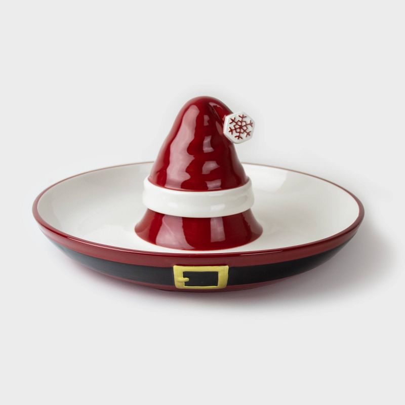 12" x 6" Ceramic Santa Top Chip and Dip Serving Platter - Peppermint & Pine