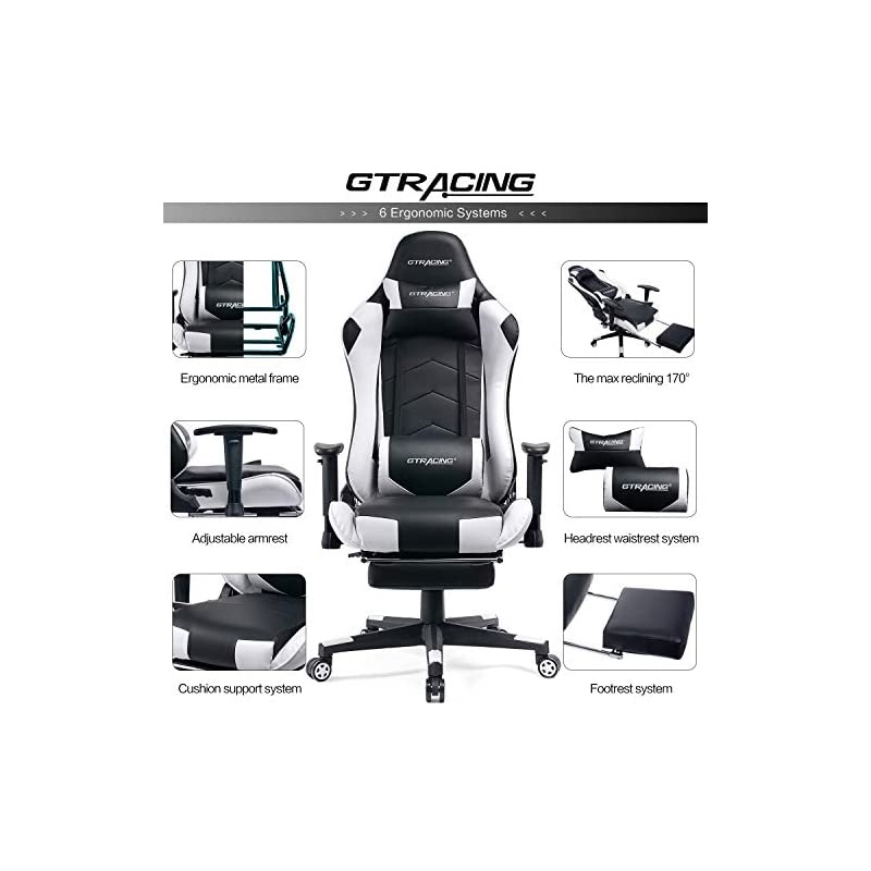 Gaming Chair with Footrest Big and Tall Office Executive Chair Heavy Duty Adjustable Recliner with Headrest Lumbar Support Cushion Desk Chair Black