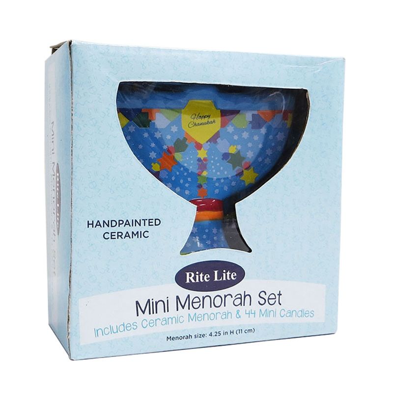 Rite Lite 4.25" Hanukkah Hand Painted Ceramic Menorah with Candles - Blue/White