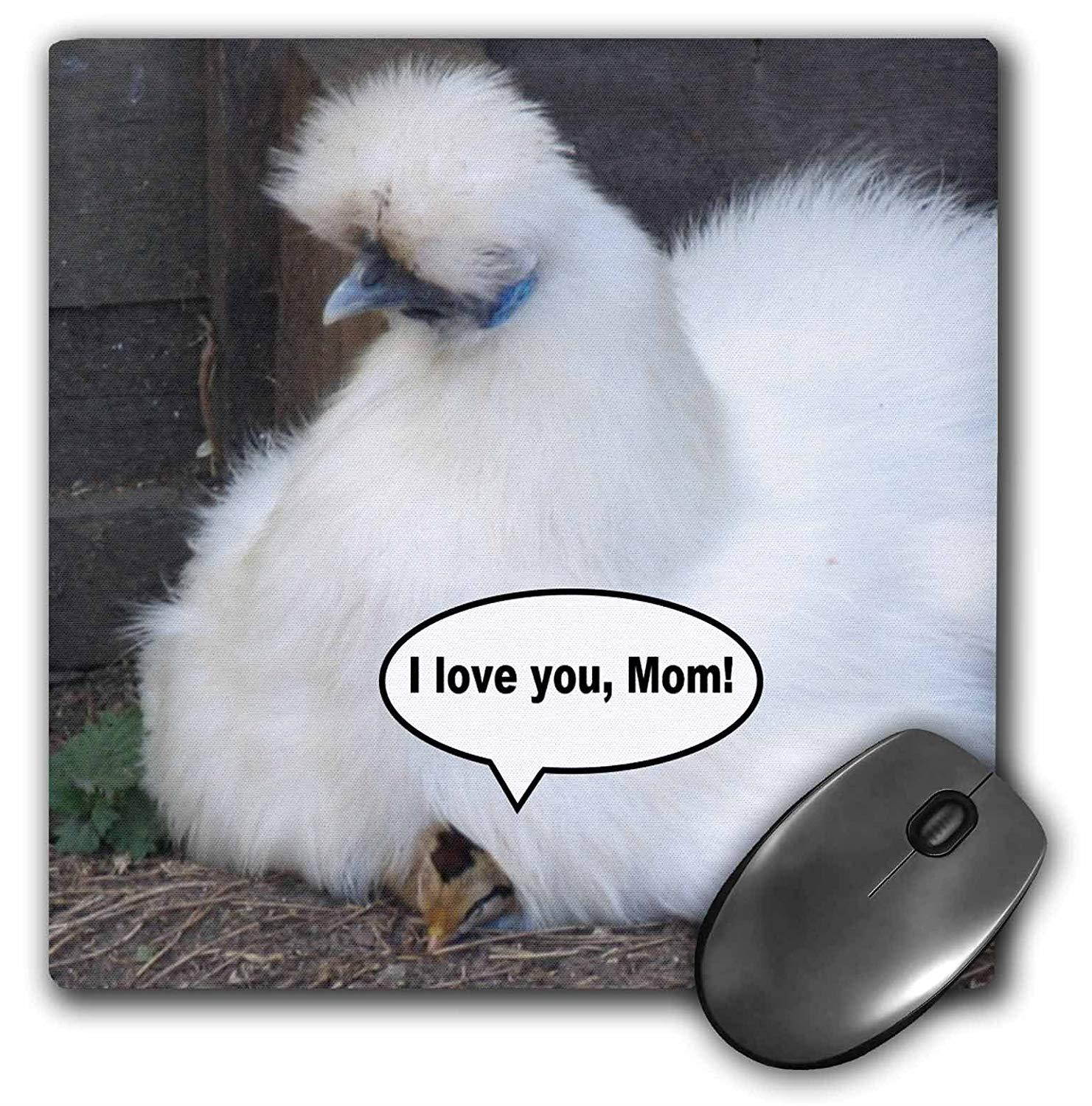 3Drose LLC 8 X 8 X 0.25 Inches Mouse Pad, Cute Chick Says I Love You Mom Funny White Fluffy Feather Chicken Mothers Day Fun Animal Photography (Mp_113042_1)